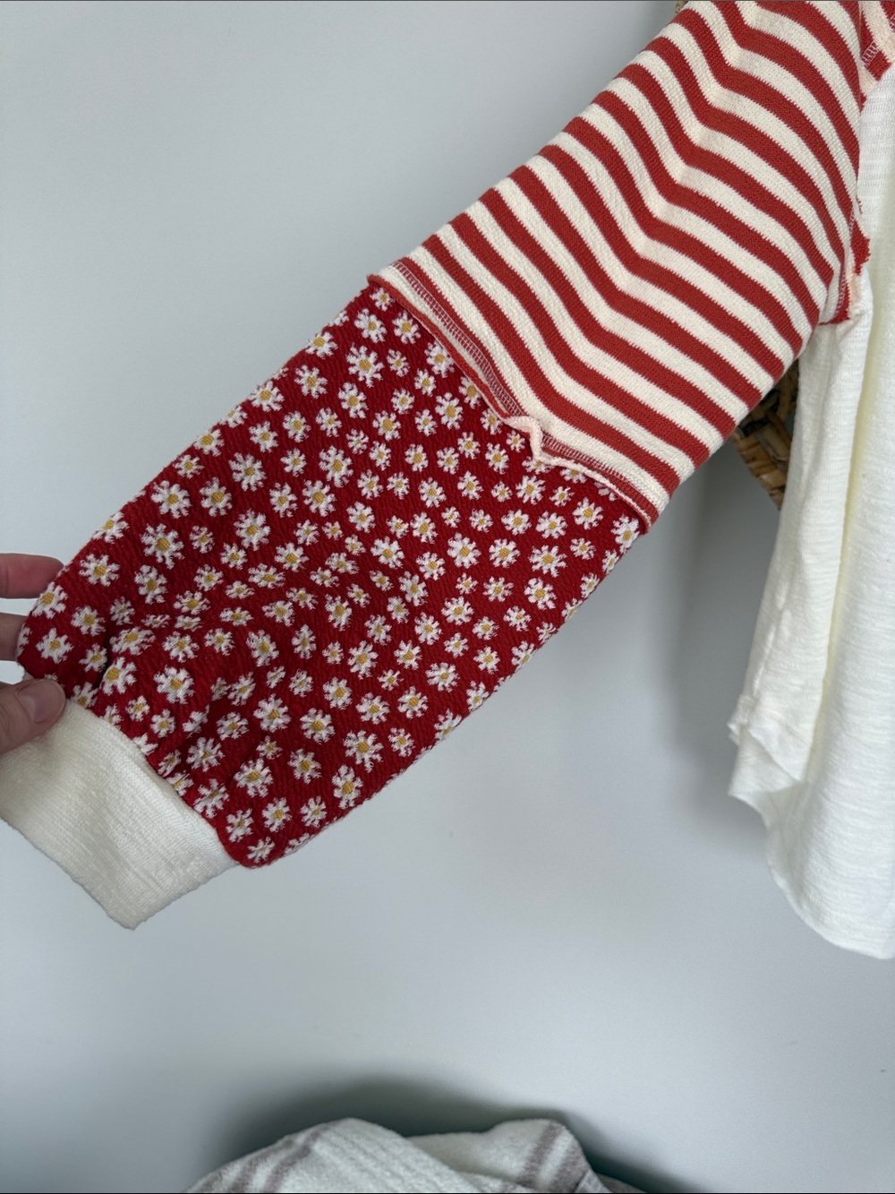 Ariella Cream Knit Raglan Top with Red Striped Sleeves - Picture 4 of 16